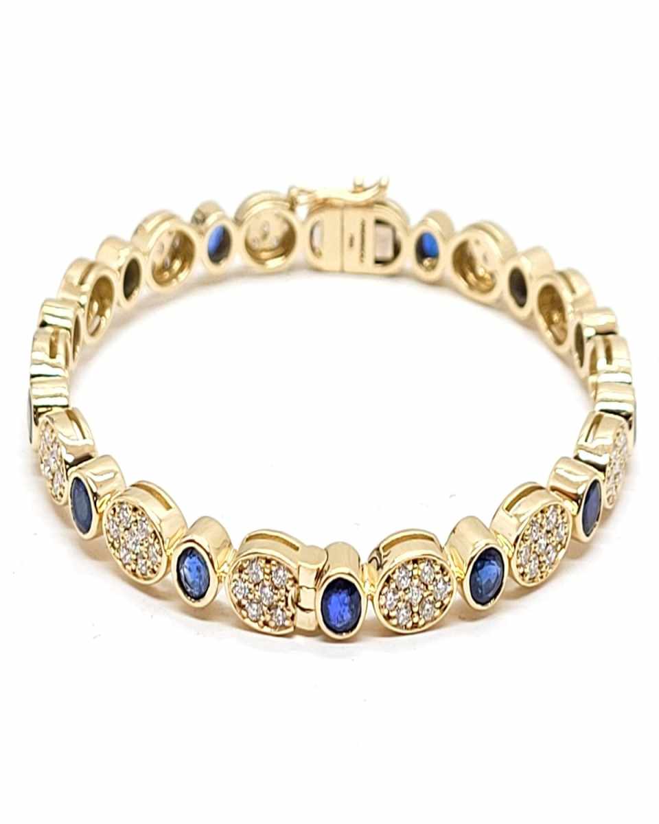18K Yellow Gold Blue Sapphire and Diamond Bracelet